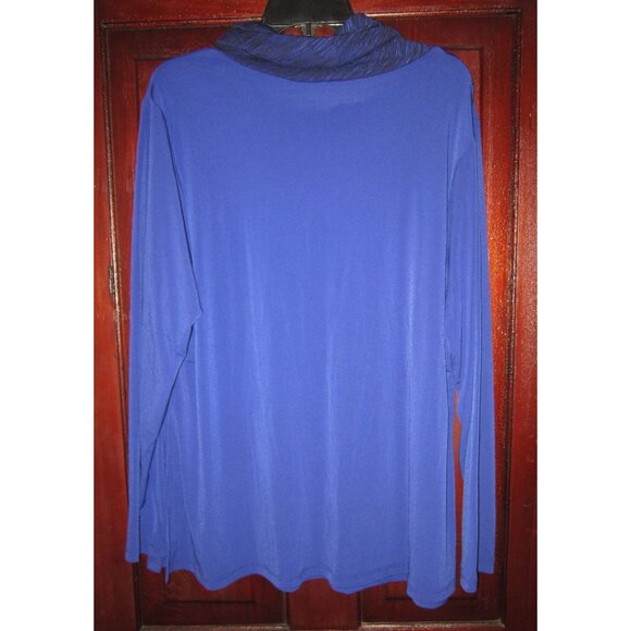 Susan Graver Plus 1X Turtleneck Stretch Top Shirt Blouse Cowl Blue Contrast Poly - Picture 2 of 3